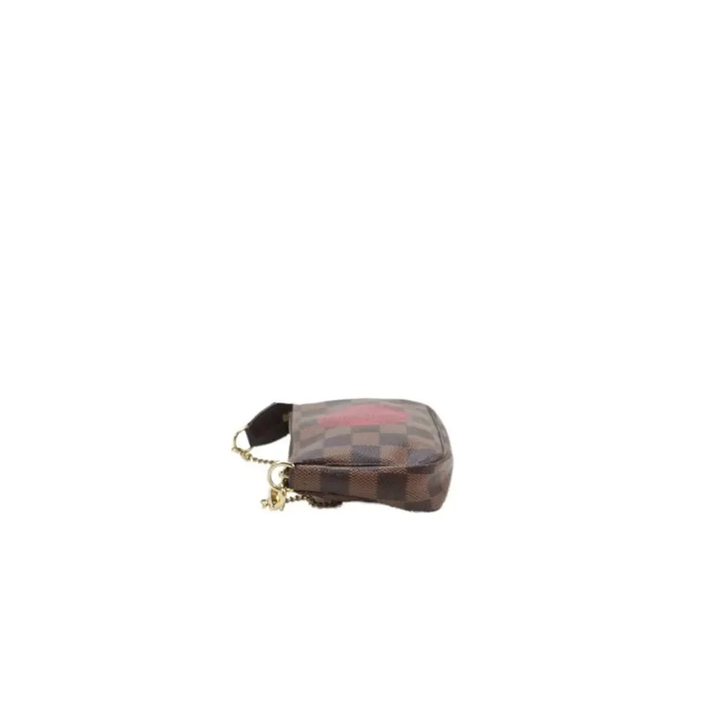 Louis Vuitton Womens Damier Ebene Trunks & Bags Mini Pouchette Handbag Brown